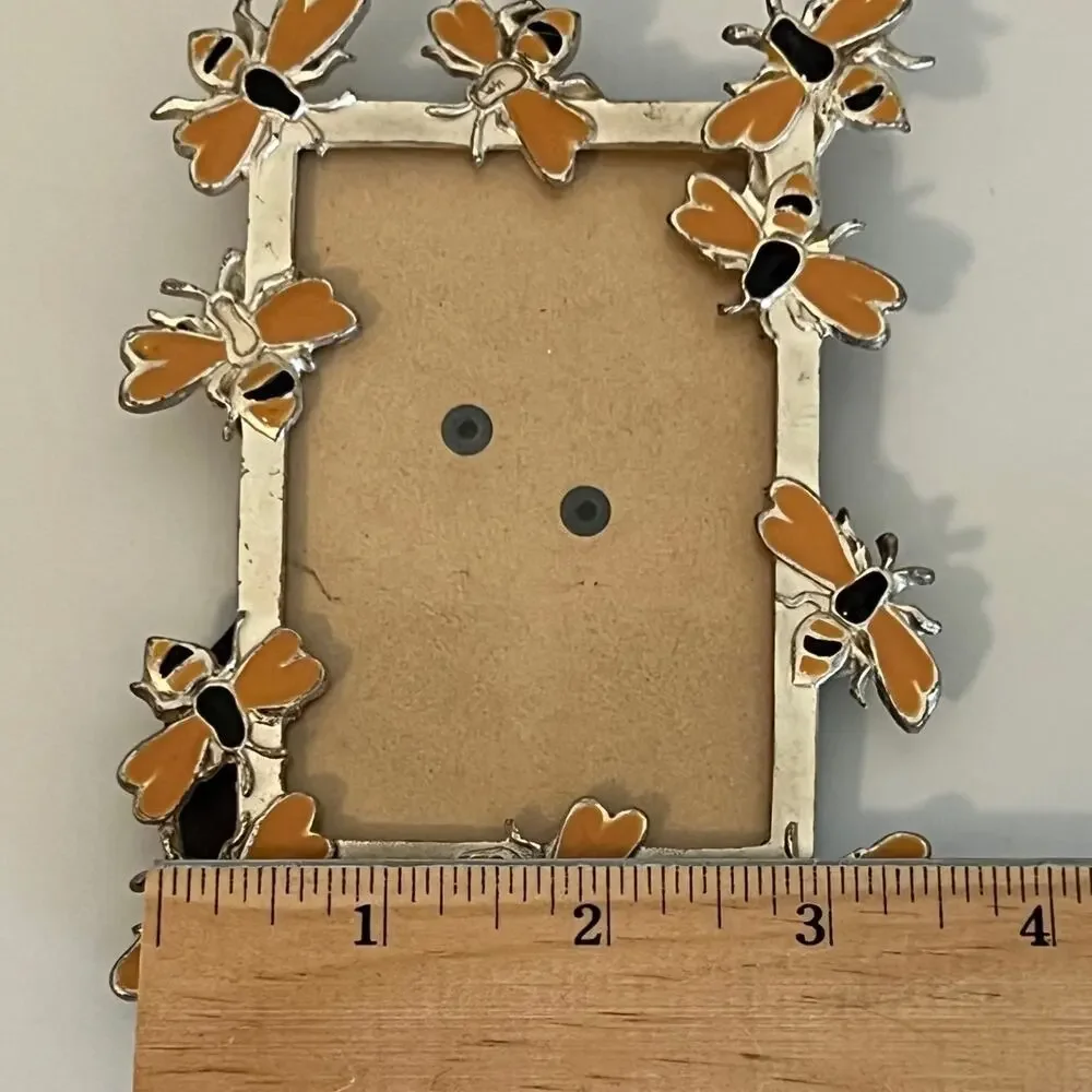 Bee Photo Frame Enamel Metal Mini Picture Frame Orange Black Small